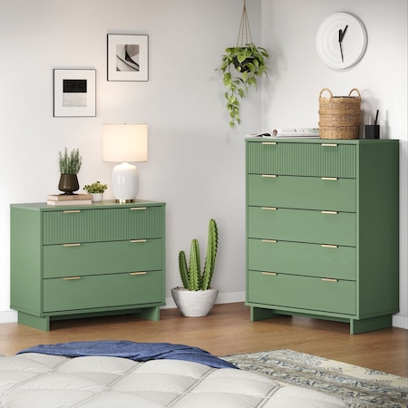Manhattan Comfort Granville Sage Green 3-Drawer Dresser and 5-Drawer Chest, Set of 2 GRAN023